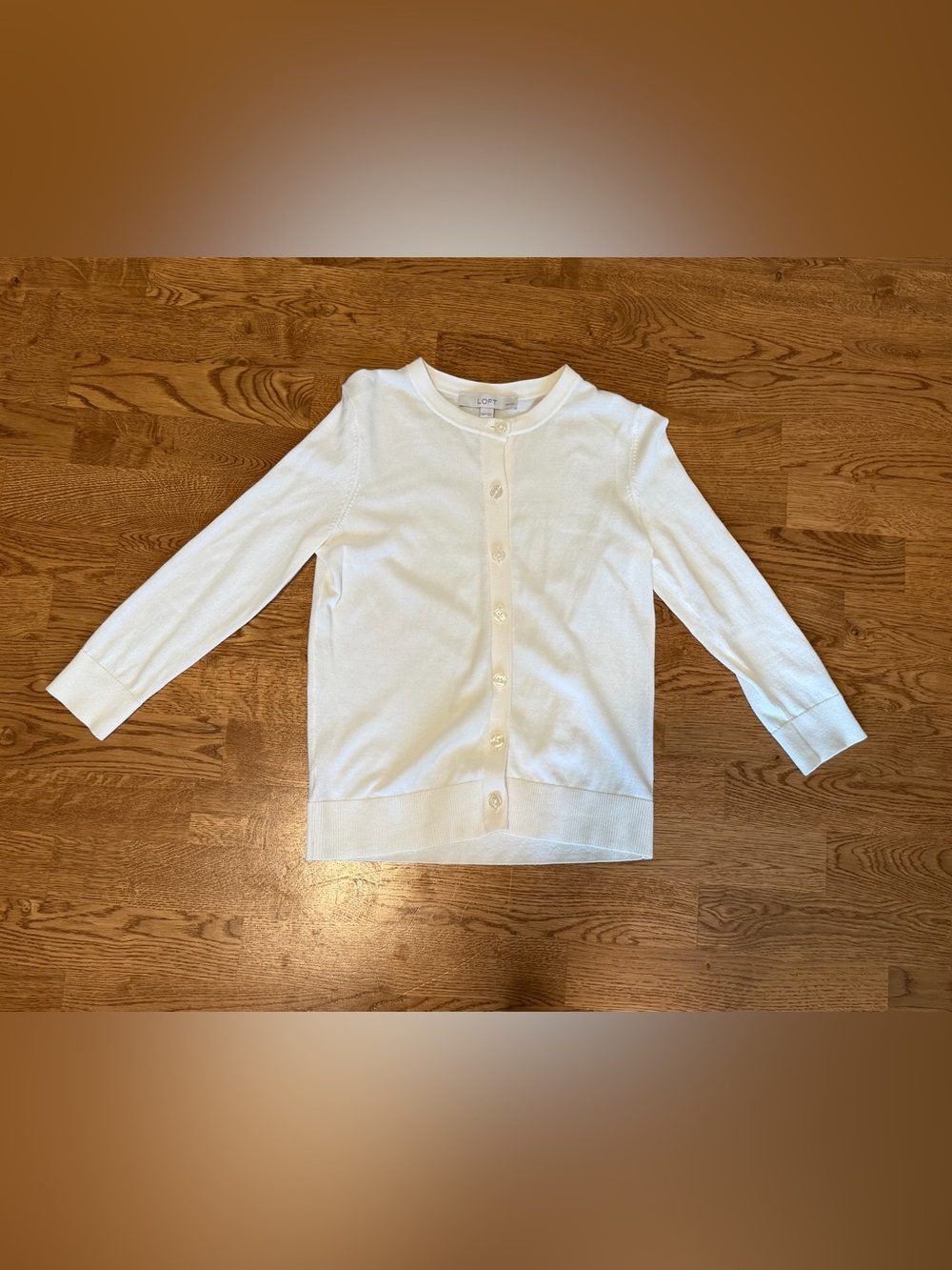LOFT Modern Crew Neck Knit White Button Cardigan Size XSP